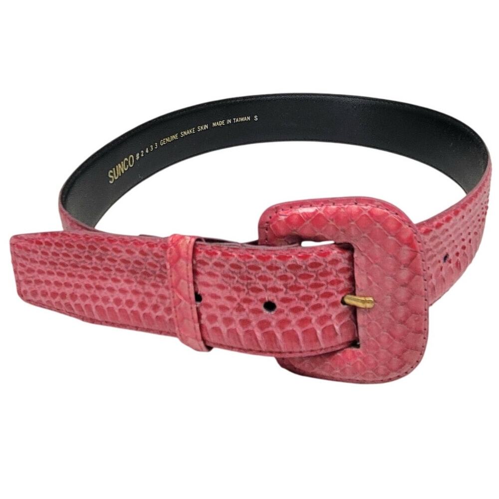 Sunco 80s Pink Snakeskin Wide Belt‎ Vintage Statement Accessory Bold Style